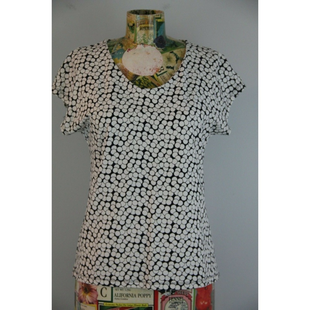Talbots Petites Women's Short Sleeve Top Bubbles Circle Print Black White MP 487